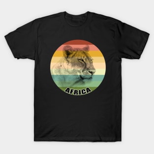 Powerful Lioness Close-up on Vintage Retro Africa Sunset T-Shirt